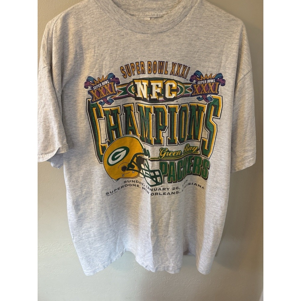 Vintage 1997 Green Bay Packers Super Bowl Champions Logo 7 Gray Shirt Mens XL